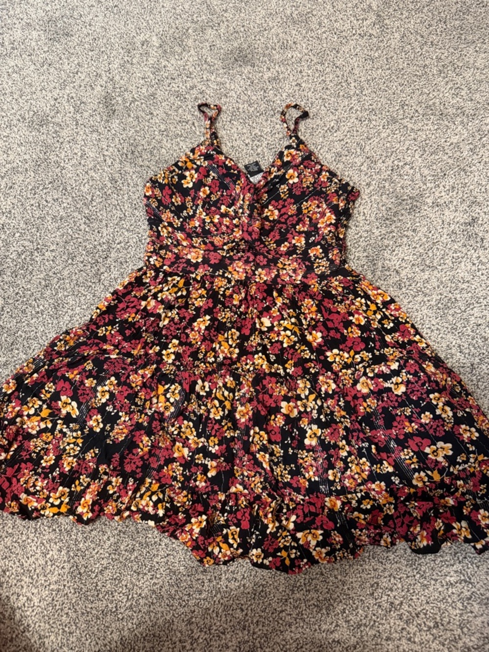 Angie Black Floral Spaghetti-Strap Dress with Pink & Yellow Flowers